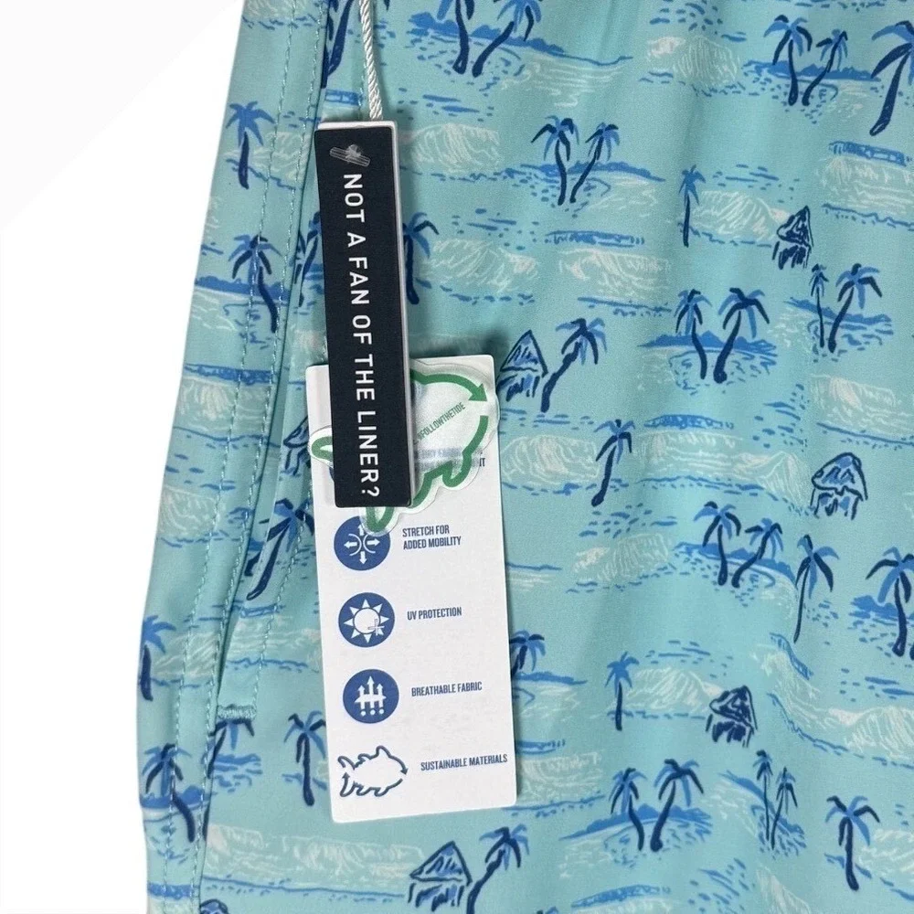 NWT Southern Tide, Nice To Sea You Swim Trunks, All Over Palm Trees, Size XXL